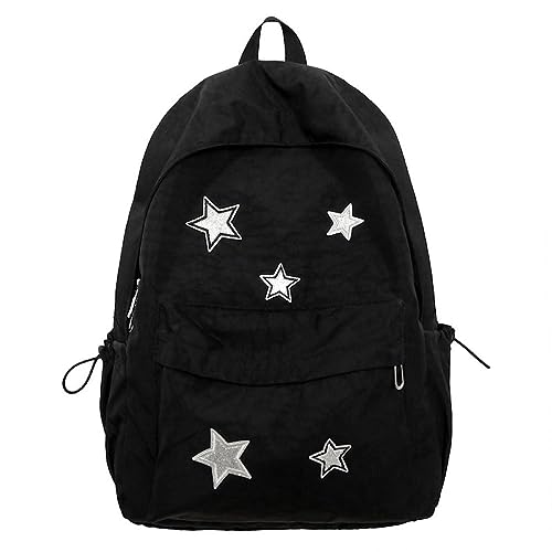 MININAI Cute Y2K Aesthetic Backpack Stars Pattern Preppy Backpack Laptop Backpack Back to College Supplies (Black,One Size)