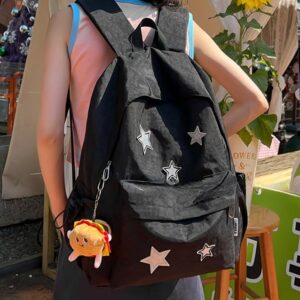 MININAI Cute Y2K Aesthetic Backpack Stars Pattern Preppy Backpack Laptop Backpack Back to College Supplies (Black,One Size)