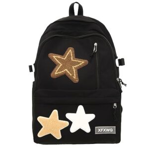 mininai y2k backpack with kawaii pendant aesthetic star backpack cute preppy laptop book bag back to college supplie (black,one size)