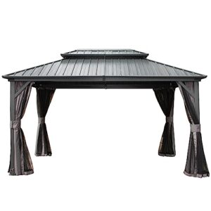 jaxenor outdoor aluminum hardtop gazebo with galvanized steel double canopy - ideal for patios, decks, and backyards - includes curtains and netting - grill shelter