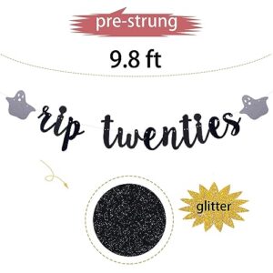 Rip Twenties Banner For 30th Birthday Party Supplies,Black Glitter Men/Women Dirty 30,Death to My Twenties 30th Birthday Party Decorations(Pre-Strung)