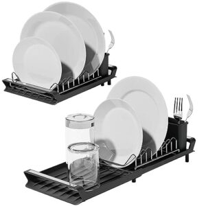 joemdehazam dish drying rack,compact dish rack durable, stainless steel kitchen drying rack with a cutlery holder, drying rack for dishes,spoons, and forks (black)