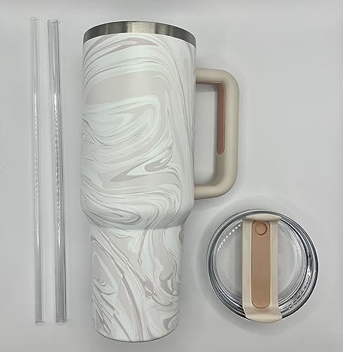 Thirst Trap Drinkware 40 OZ Swirl Tumbler with handle, 2.0 lid and straw, stainless steel travel mug for cold & warm drinks (Rose Quartz Swirl)