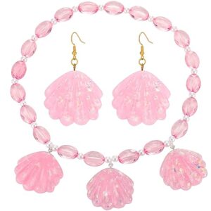 pink shell necklace earring set for women and girls outfit accessories movie merch cosplay clothes for women (necklace & earrings)
