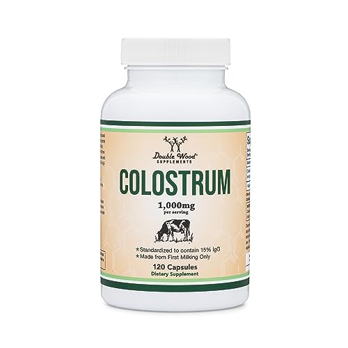 Colostrum Supplement 120 Capsules, 1,000mg per Serving (Bovine Colostrum Powder from First Milking Only, Std. to Contain 15% IgG Immunoglobulins) No Fillers, Made in The USA by Double Wood