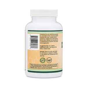 Colostrum Supplement 120 Capsules, 1,000mg per Serving (Bovine Colostrum Powder from First Milking Only, Std. to Contain 15% IgG Immunoglobulins) No Fillers, Made in The USA by Double Wood