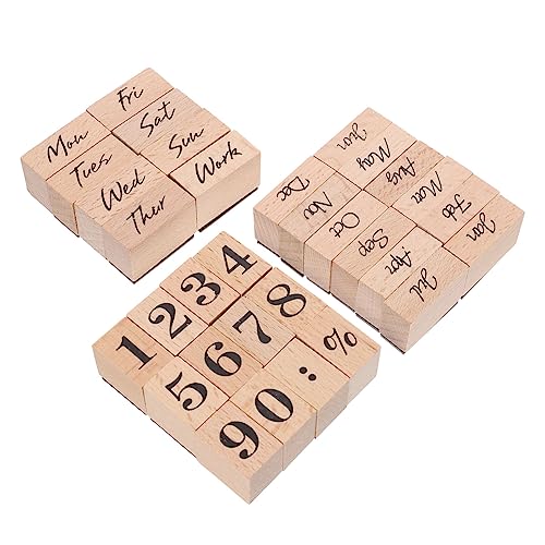 Wooden 32pcs Week Month Stamp Rubber Signet Month Rubber Planner Card Wooden Stamps Scrapbook Small Wooden Stamps Week Stamps Number Stamps Wood Crafts Account Month