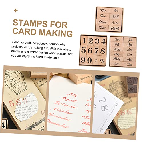 Wooden 32pcs Week Month Stamp Rubber Signet Month Rubber Planner Card Wooden Stamps Scrapbook Small Wooden Stamps Week Stamps Number Stamps Wood Crafts Account Month