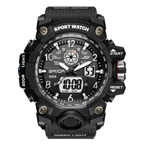 kxaito men's watches sports outdoor waterproof military watch date multi function tactics led face alarm stopwatch for men (3169 silver)