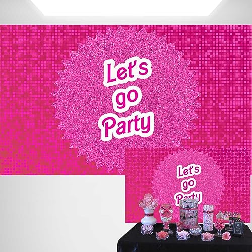 Hot Pink Glitter Backdrop for Party Girl Birthday Decoration Movie Theme Background Let's Go Party Banner 5x3 ft 173