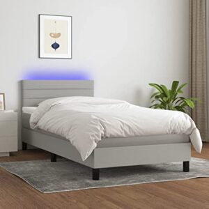 TIFITGO Indoor Fashion Furniture Beds Accessories Box Spring Bed 76"x39.4" Single Bed with Mattress&LED Light Gray Twin Fabric Bed Frames US Stock Fast Shipment