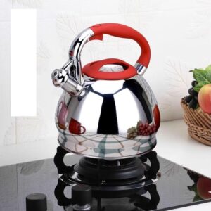 Kettle Stovetop Whistling Tea Kettle 304 Stainless Steel 3L Tea Kettle Stovetop Tea Pots For Stove Top Teapot Whistle Top Stove With Anti-Scald Handle Tea Kettle Stovetop Teapot (Color : Red, Size :