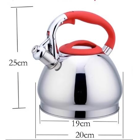 Kettle Stovetop Whistling Tea Kettle 304 Stainless Steel 3L Tea Kettle Stovetop Tea Pots For Stove Top Teapot Whistle Top Stove With Anti-Scald Handle Tea Kettle Stovetop Teapot (Color : Red, Size :