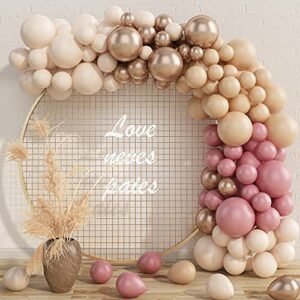blush nude and pink balloon garland kit, dusty pink balloons garland with apricot white champaign gold balloons, party balloons decorations for bridal shower, wedding, birthday, baby shower party