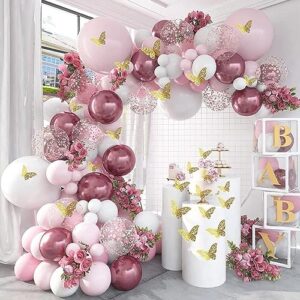rose gold and pink butterfly garland ballon kit 118 pcs
