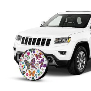 Colorful Butterflies and Flowers Spare Tire Cover Wheel Covers Universal Fit for Trailer SUV Truck Camper Trailers Accessories