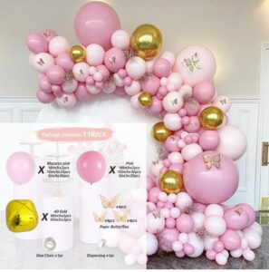 pink and gold butterly garland ballon arch set kit 118 pcs