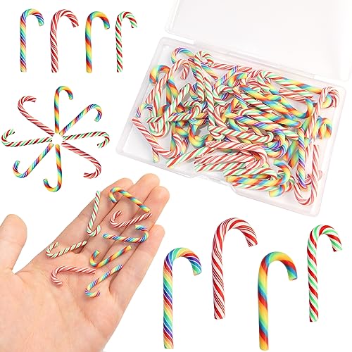 HADDIY Christmas Mini Candy Canes Decorations,60 Pcs Polymer Clay Canes Miniature Fake Candy Charms for Dollhouse Craft and Embellishments-No Hole