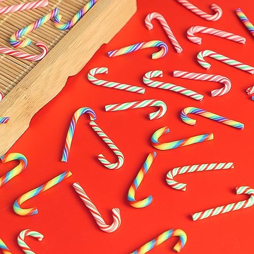 HADDIY Christmas Mini Candy Canes Decorations,60 Pcs Polymer Clay Canes Miniature Fake Candy Charms for Dollhouse Craft and Embellishments-No Hole