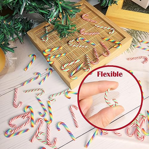 HADDIY Christmas Mini Candy Canes Decorations,60 Pcs Polymer Clay Canes Miniature Fake Candy Charms for Dollhouse Craft and Embellishments-No Hole