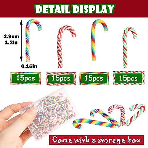 HADDIY Christmas Mini Candy Canes Decorations,60 Pcs Polymer Clay Canes Miniature Fake Candy Charms for Dollhouse Craft and Embellishments-No Hole