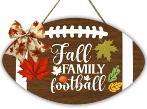 muroanmi fall welcome sign for front door, fall family football sign, farmhouse front door signs seasonal rustic wooden home sign football sports lover home décor 12inch