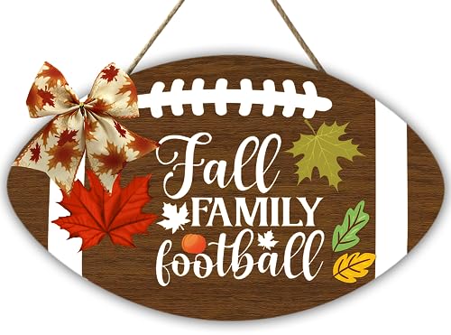 Muroanmi Fall Welcome Sign for Front Door, Fall Family Football Sign, Farmhouse Front Door Signs Seasonal Rustic Wooden Home Sign Football Sports Lover Home Décor 12Inch