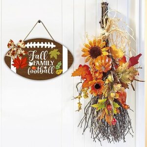 Muroanmi Fall Welcome Sign for Front Door, Fall Family Football Sign, Farmhouse Front Door Signs Seasonal Rustic Wooden Home Sign Football Sports Lover Home Décor 12Inch