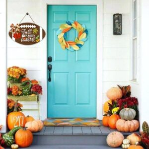 Muroanmi Fall Welcome Sign for Front Door, Fall Family Football Sign, Farmhouse Front Door Signs Seasonal Rustic Wooden Home Sign Football Sports Lover Home Décor 12Inch