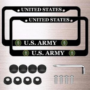 2 Pack License Plate Frames for U.S. Army, Universal Aluminum Front and Rear License Plate for United States Army (Black)