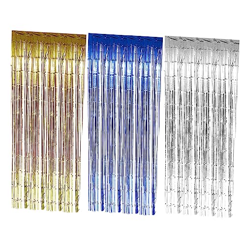 jojofuny 3pcs Rain Curtain Background Wall Gold Decorations Blue Streamers Silver Fringe Curtain Tassel Curtains Party Tassel Curtain Party Backdrops Backdrop for Birthday Party Thicken