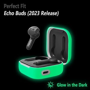Geiomoo Silicone Case for EchoBuds 2023 Release, Protective Cover with Carabiner (Luminous Green)
