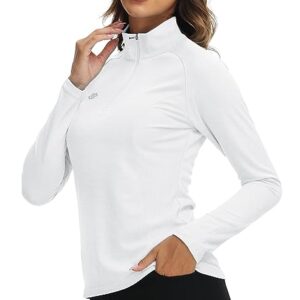 MoFiz Golf Shirt for Women Long Sleeves UV Protection Zip-up Female Biking Shirt Womens Daily Wear Tops White M