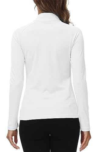 MoFiz Golf Shirt for Women Long Sleeves UV Protection Zip-up Female Biking Shirt Womens Daily Wear Tops White M