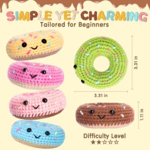 Crochet Kit for Beginners, Beginner Crochet Starter Kit w Step-by-Step Video Tutorials, Learn to Crochet Kits for Adults & Kids, DIY Knitting Supplies, 6-Pack Donut Family(40%+ Yarn Content)