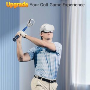 ZHGM Adjustable Weighted VR Golf Club Attachment for Oculus Quest 2/ Meta Quest 2, Aluminum Golf Club Handle Accessory with Realistic Rubber Grip& 2 Straps, 1: 1 Molded Controller Cup, Blue