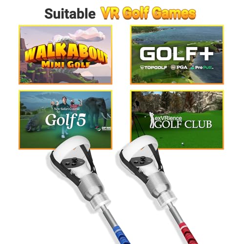 ZHGM Adjustable Weighted VR Golf Club Attachment for Oculus Quest 2/ Meta Quest 2, Aluminum Golf Club Handle Accessory with Realistic Rubber Grip& 2 Straps, 1: 1 Molded Controller Cup, Blue