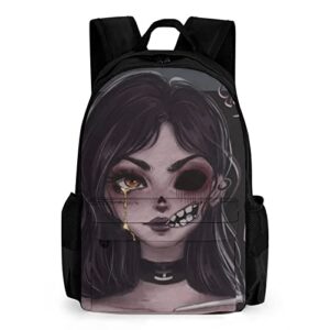 yakkya gothic women woman ghost style art rucksacks durable polyester anti-theft multipurpose carry on bag large capacity gym outdoor hiking backpack with smooth zippers
