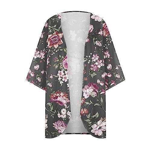 Plus Size Kimono Cardigan for Women 3/4 Sleeve Bohemia Floral Cover Up Trendy Kimonos Casual Dressy Blouse Tops