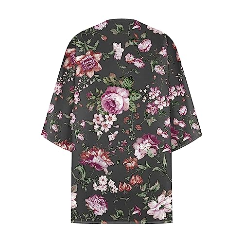 Plus Size Kimono Cardigan for Women 3/4 Sleeve Bohemia Floral Cover Up Trendy Kimonos Casual Dressy Blouse Tops