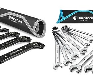 DURATECH 5-Piece Box End Ratcheting Wrench Set and 10-Piece Ratcheting Wrench Set, CR-V Steel, with Pouch
