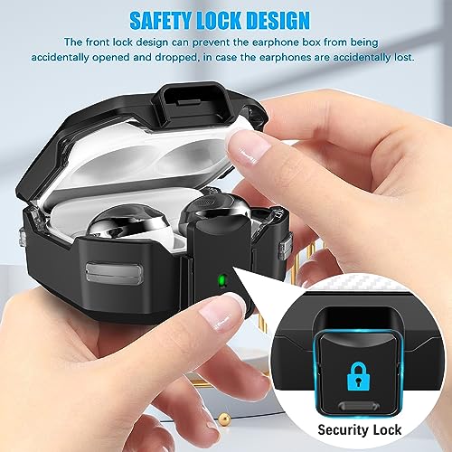 MHYALUDO Secure Lock Armor Case Fit Design for Galaxy Buds FE (2023) / Galaxy Buds2 Pro Case (2022) / Galaxy Buds Pro (2021) / Galaxy Buds 2 (2021) / Galaxy Buds Live (2020) Cover with Kit-Armor Black