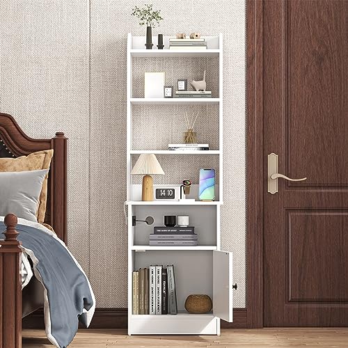 Gdvsclr Nightstand with Charging Station, 55.3" Tall Nightstand with Adjustable Shelves, Bedside Tables with Storage Cabinet, End Table for Living Room, Bedroom, Study Room, Home Office, White