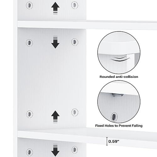 Gdvsclr Nightstand with Charging Station, 55.3" Tall Nightstand with Adjustable Shelves, Bedside Tables with Storage Cabinet, End Table for Living Room, Bedroom, Study Room, Home Office, White