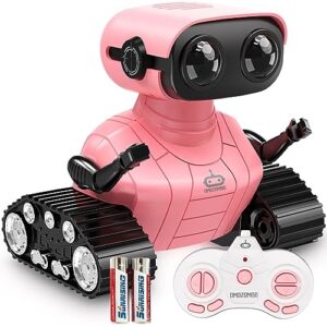 omozombb robot for kids toy-rechargeable remote control robot toys,toy with music and led eyes,dance moves,for girls toys age 6-8 2-7 pink robot toy - shiny pink