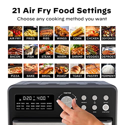 Silonn Air Fryer Oven 16QT 21-in-1 Smart Air Fryer Toaster Oven Combo Digital Countertop Natural Convection Roast Bake Dehydrate and Reheat 1600W Stainless Steel, Black, 17.3"L x 14.76"W x 16.34"H