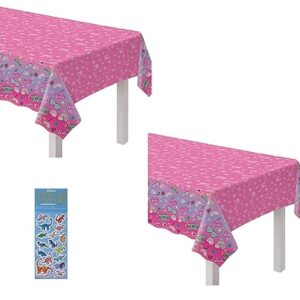 amscan Barbie Pink Party Supplies Decoration Bundle Includes 2 Plastic Table Covers and 1 Dinosaur Sticker Sheet