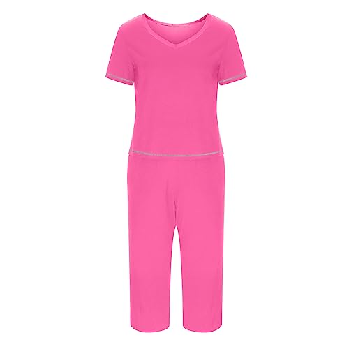 Today Deals Prime, Gamivas 2 Piece Sets for Women Plus Size Casual Floral Short Sleeve Tops Loose Pant, Pink Pajama Sets, Lightning Deals Of Today Prime Clearance