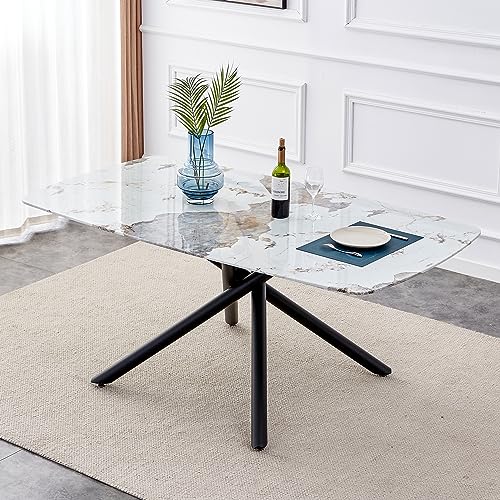 Modern Marble Dining Table,71''Faux Marble Dining Table,Rectangular Faux Marble Dining Table for 6-8 Person with 0.39''Thick Modern Faux Marble Dining Table