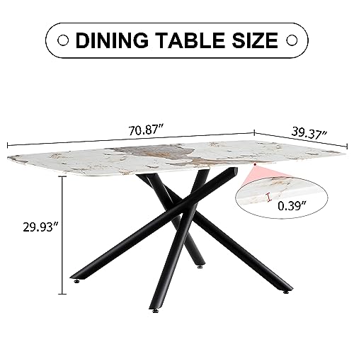 Modern Marble Dining Table,71''Faux Marble Dining Table,Rectangular Faux Marble Dining Table for 6-8 Person with 0.39''Thick Modern Faux Marble Dining Table